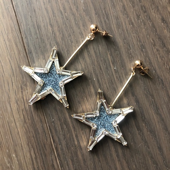 Jewelry - Blue gold shiny stars diamond dangling earring